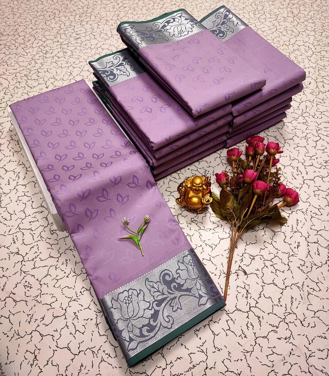 Lavender with Bottle Green Border Silver Zari Soft Silk Saree